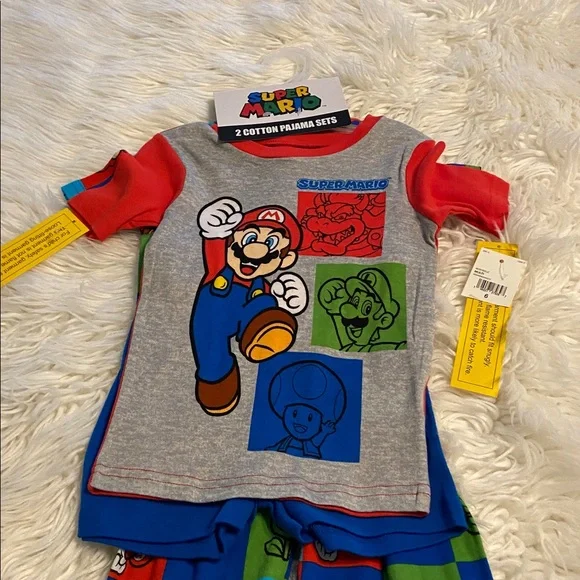 Nintendo Super Mario Gray and Red Pajama Set two sets brand new size 6 - Picture 2 of 8